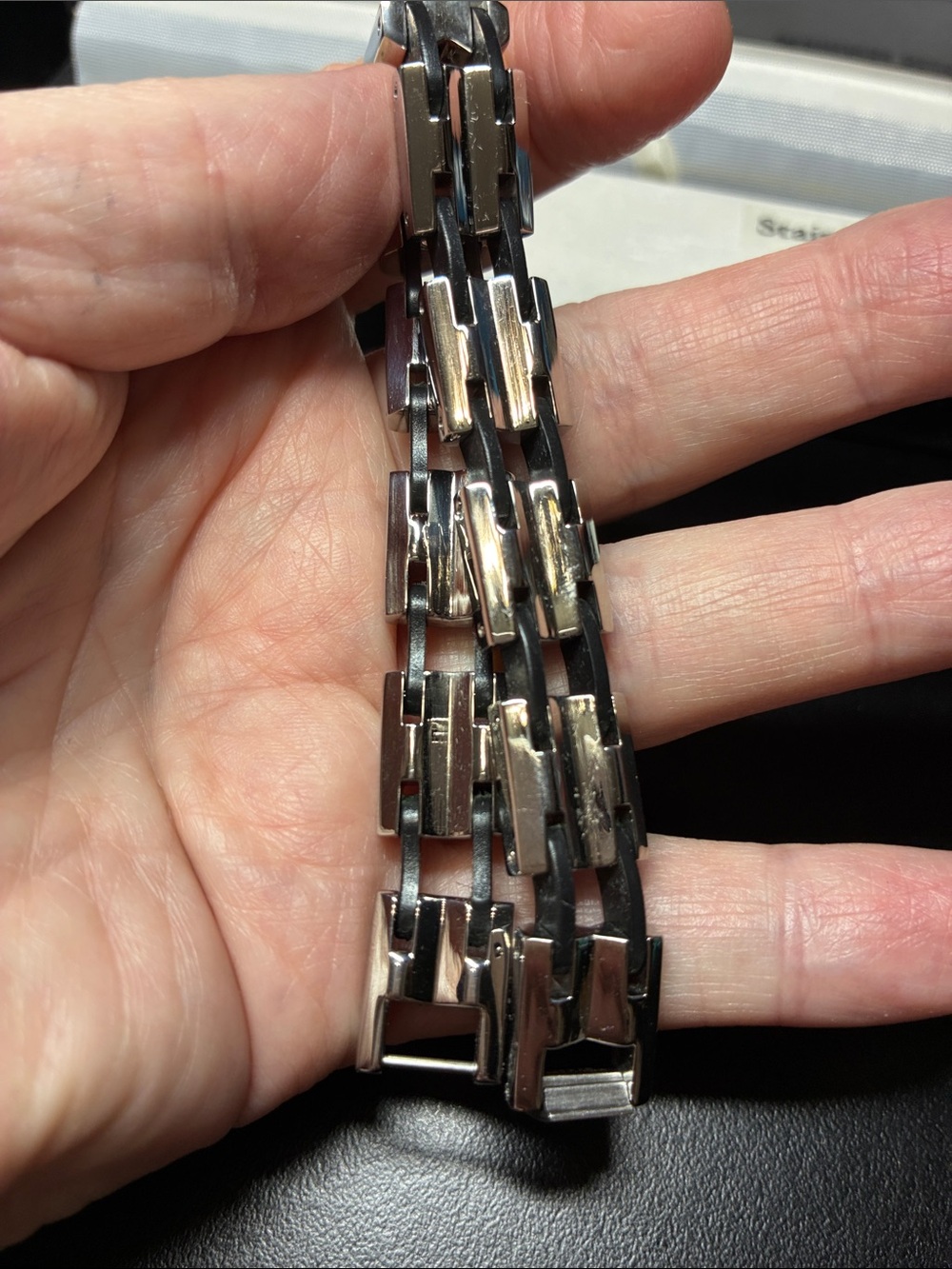 Stainless Steel and black Men's Link vintage Bracelet - Picture 5 of 16